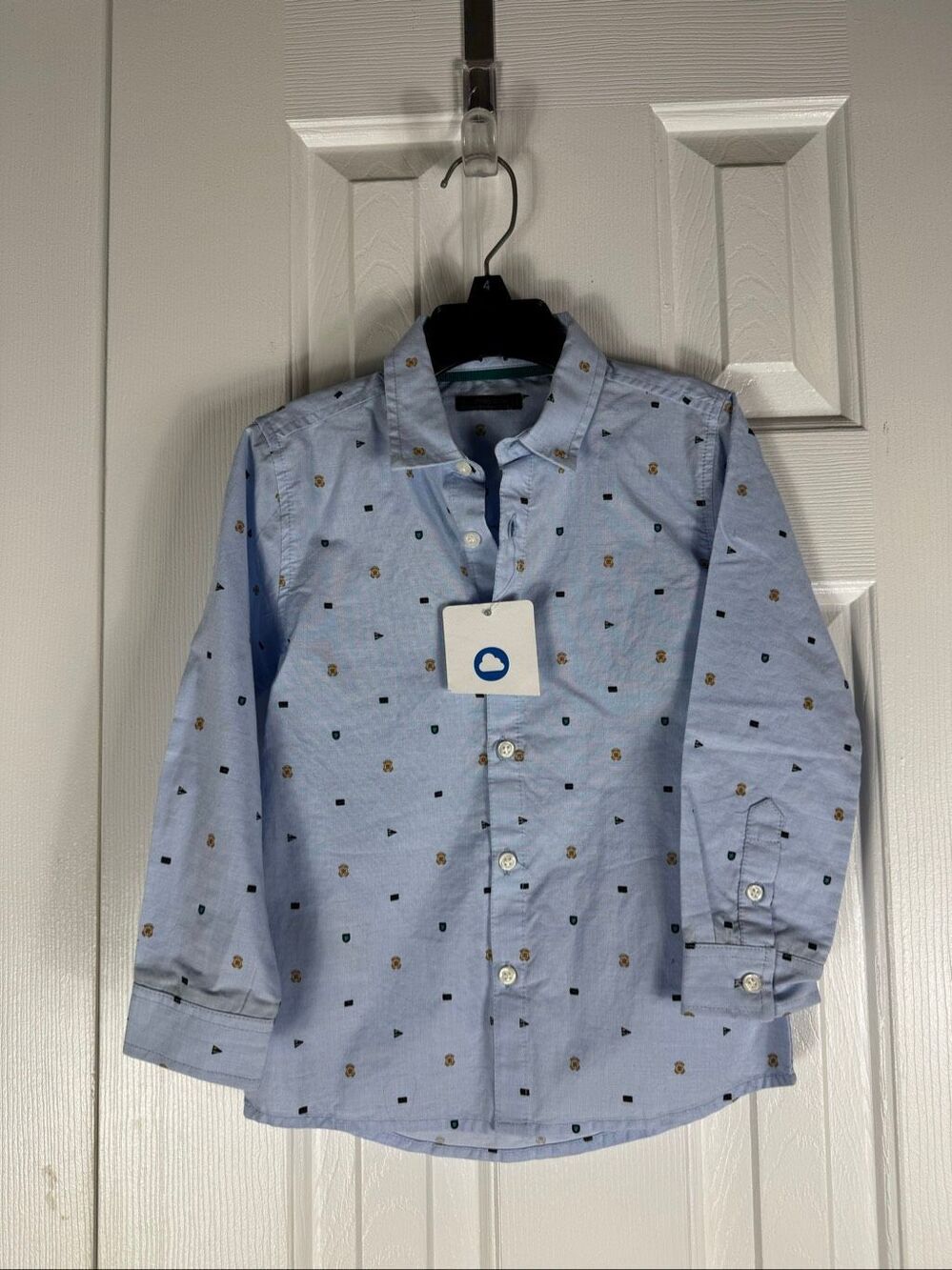 NWT Mayoral Boys Light Blue Patterned Long Sleeve Shirt Size 4